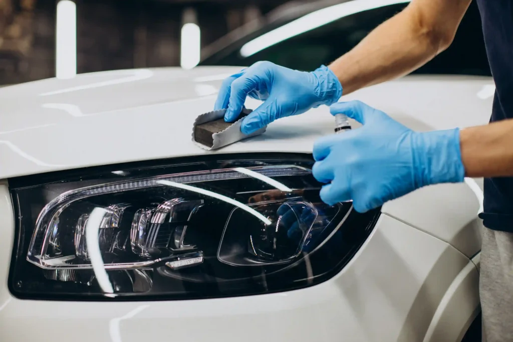 Applying ceramic coating to car headlight